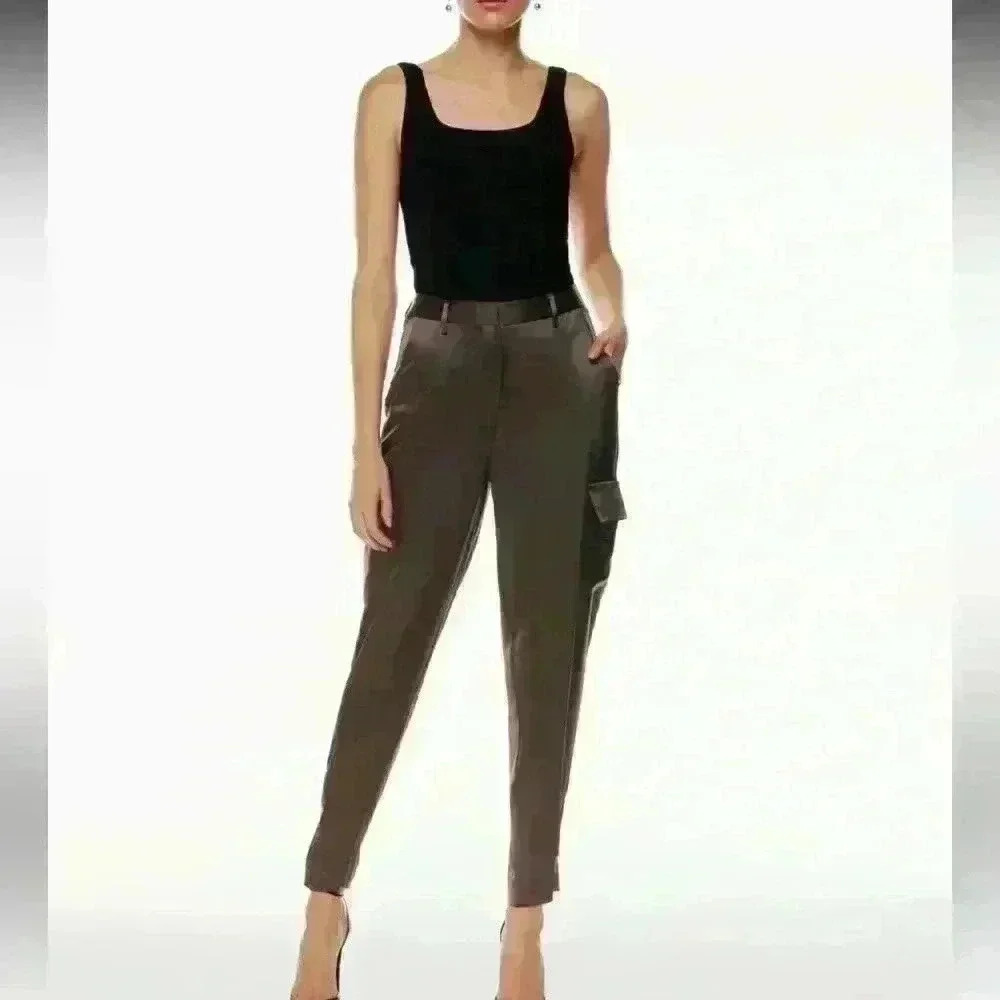Babaton Refined Satin Cargo Pant, bone/white high waisted pant, size 16. - Picture 14 of 14
